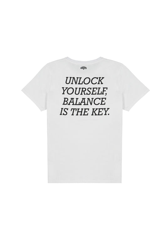 T-Shirt • Branco • "Unlock yourself, balance is the key"